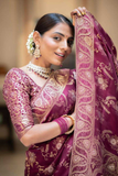 Magenta Kanjivaram Banarasi Silk Saree with Rich Zari Weaving & Jacquard Blouse