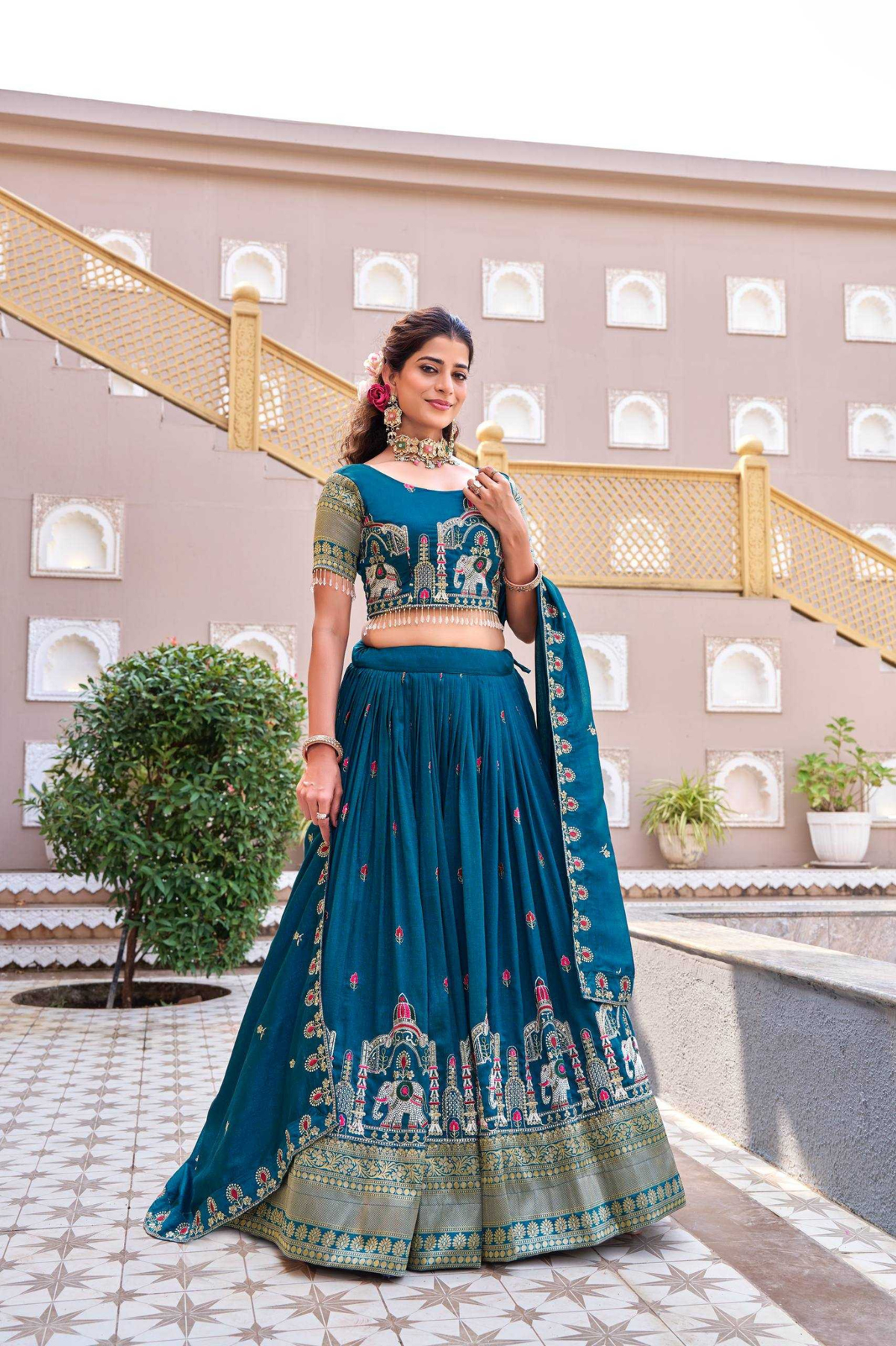 Rajwadi Heritage Embroidered Vichitra Silk Lehenga Choli Set with Dupatta