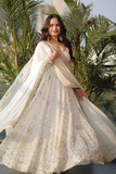 White Faux Georgette Sequin Embroidered Gown with Dupatta