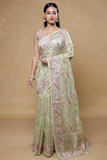Pista Green Heavy Organza Silk Saree with Multi Thread Embroidery Work