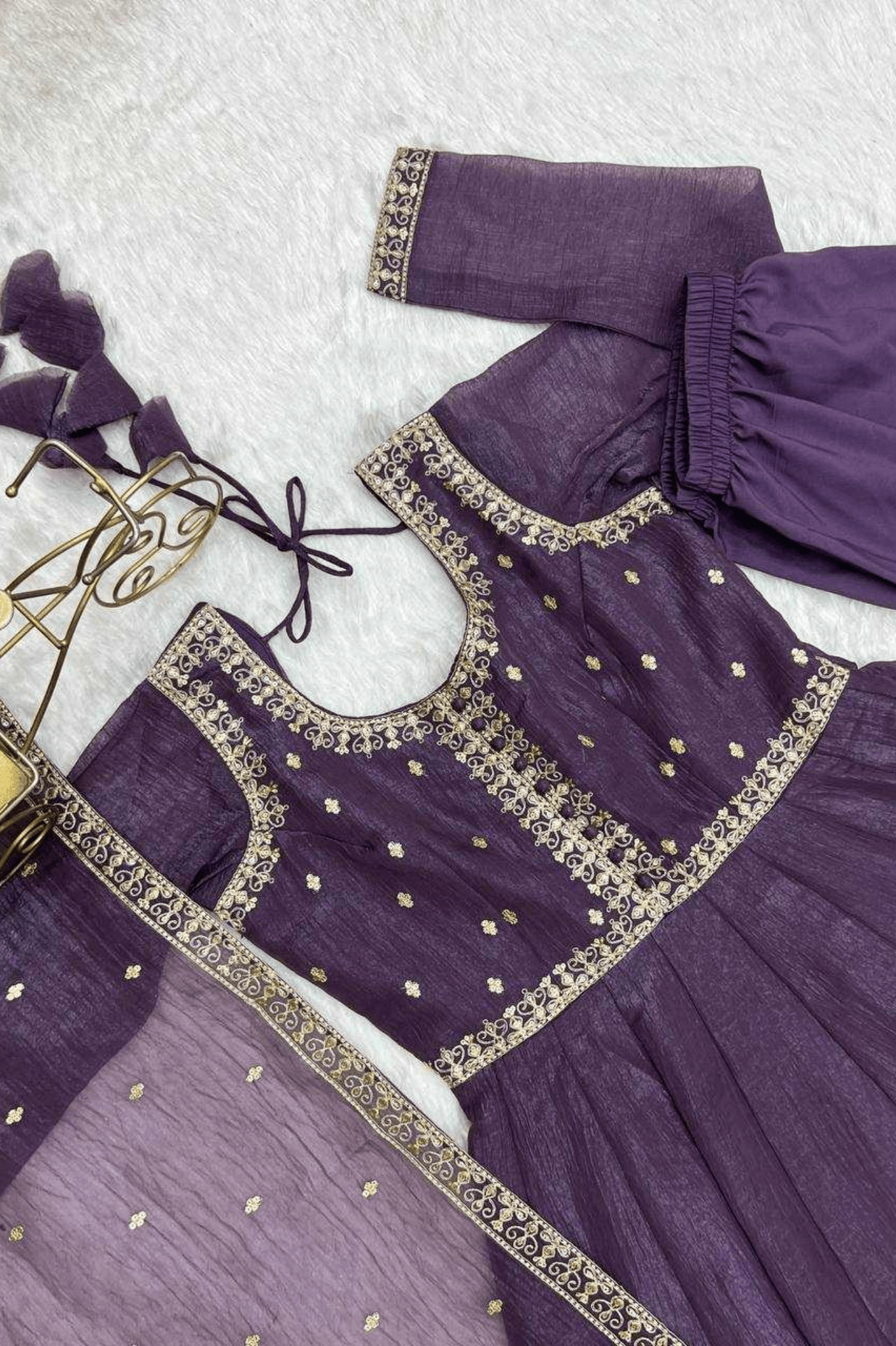 Royal Purple Crunchy Silk Embroidered Anarkali Gown Set - kavyo.in