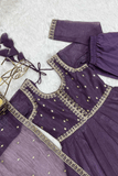 Royal Purple Crunchy Silk Embroidered Anarkali Gown Set - kavyo.in