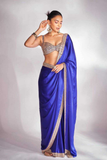 Rakul Preet Inspired Royal Blue Satin Silk Saree with Original Mirror and Embroidery Work