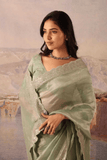 Mint Whisper Soft Zimmy Chu Silk Embroidered Saree with Designer Blouse - kavyo.in