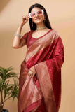 Elegant Red Banarasi Art Silk Saree with Golden Zari Work