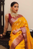 Sunheri Banarasi Lichi Silk Gold Buti Woven Saree