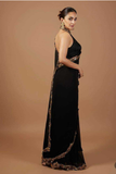 Kiara Inspired Elegant Black Georgette Saree with Golden Zari & Sequins Border