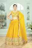 Embroidered Star Georgette Yellow Lehenga Choli with Dupatta