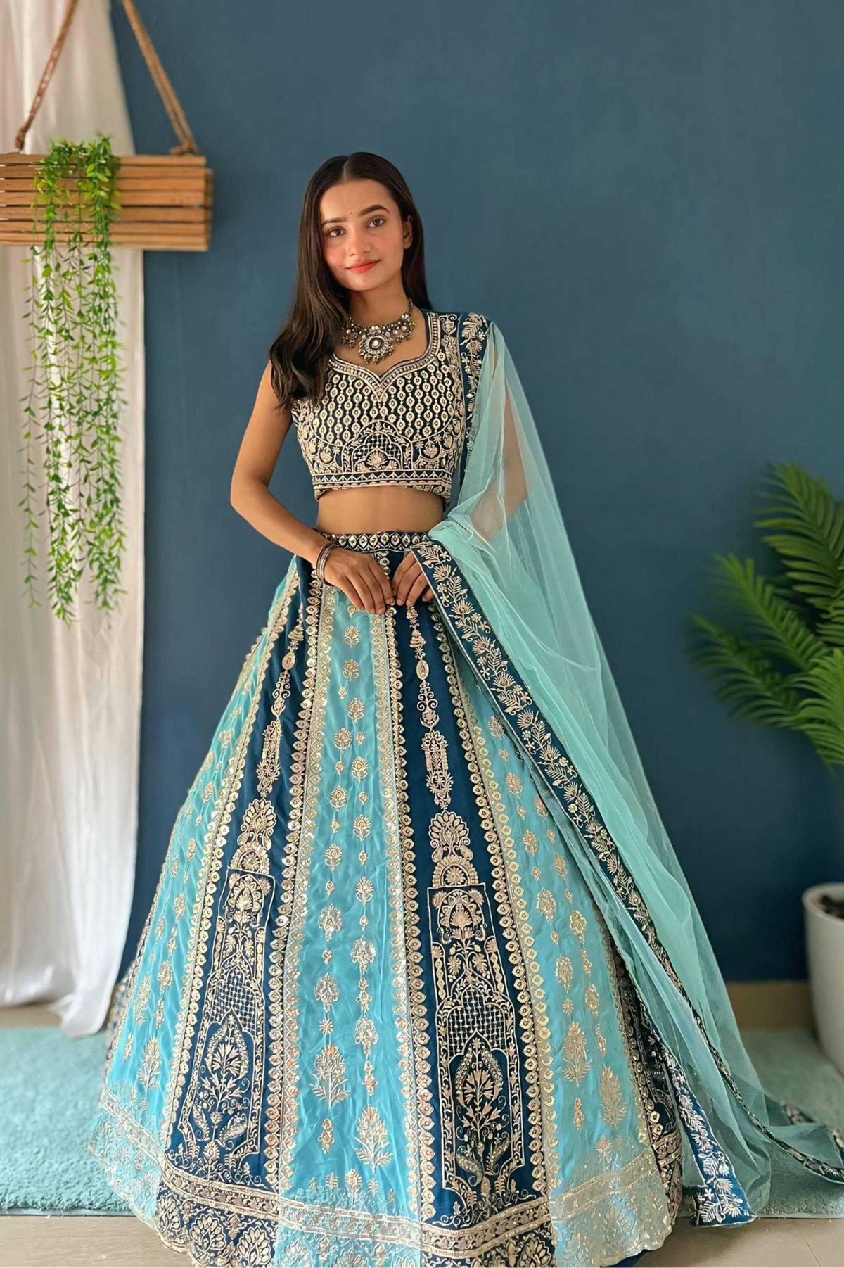 Elegant Faux Georgette Embroidered Lehenga Set
