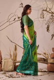 Premium Linen Cotton Green Saree with Digital Patola & Ikat Print