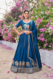 Elephant Motif Vichitra Silk Embroidered Lehenga Choli Set with Dupatta
