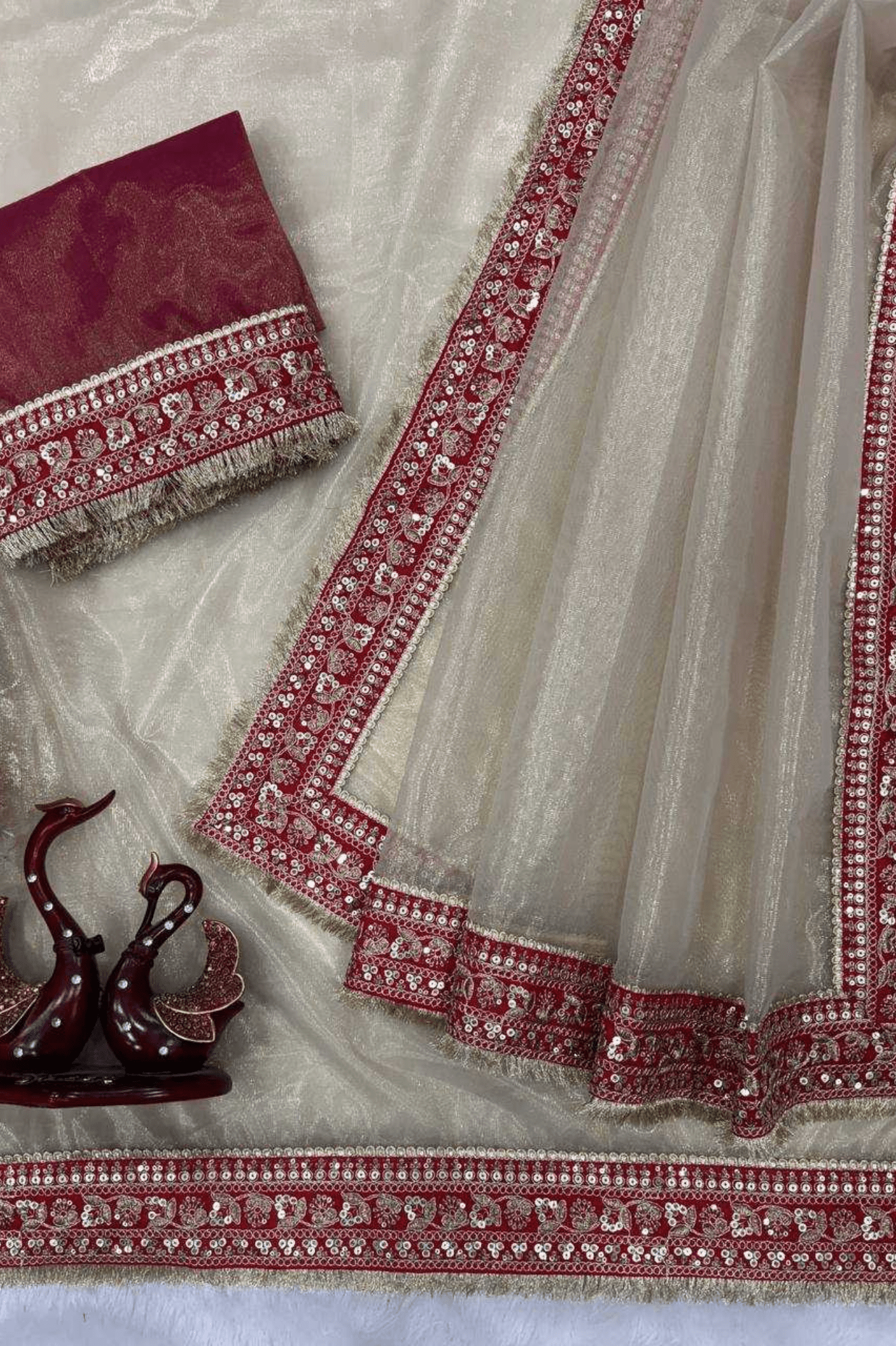 Pearl Royale Soft Twill Net Saree with Sequin Dori Embroidery & Fancy Lace Border - kavyo.in