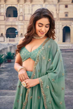 Pastel Green Georgette Lehenga with Matching Blouse & Dupatta