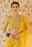 Yellow Organza Saree with Cording, Sequins & Zari Embroidery