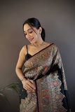 Black Soft Kashmiri Pashmina Silk Saree with Intricate Weaving Work