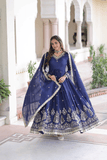 Teal Blue Royal Vichitra Silk Anarkali Gown Set - kavyo.in