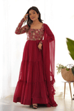 Regal Maroon Fox Georgette Heavy Flare Anarkali Gown Set - kavyo.in