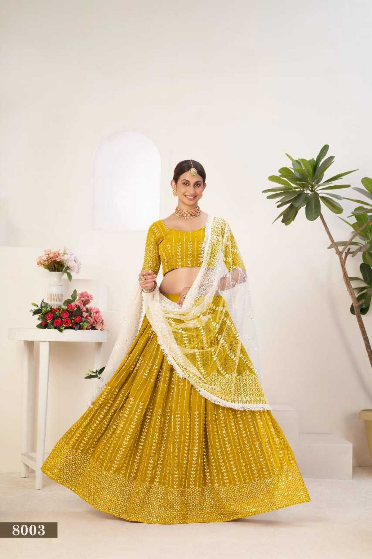 Mustard Yellow Georgette Lehenga with Net Dupatta