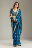 Soft Fancy Chiffon Saree with Zari Pallu & Hand Stone Work