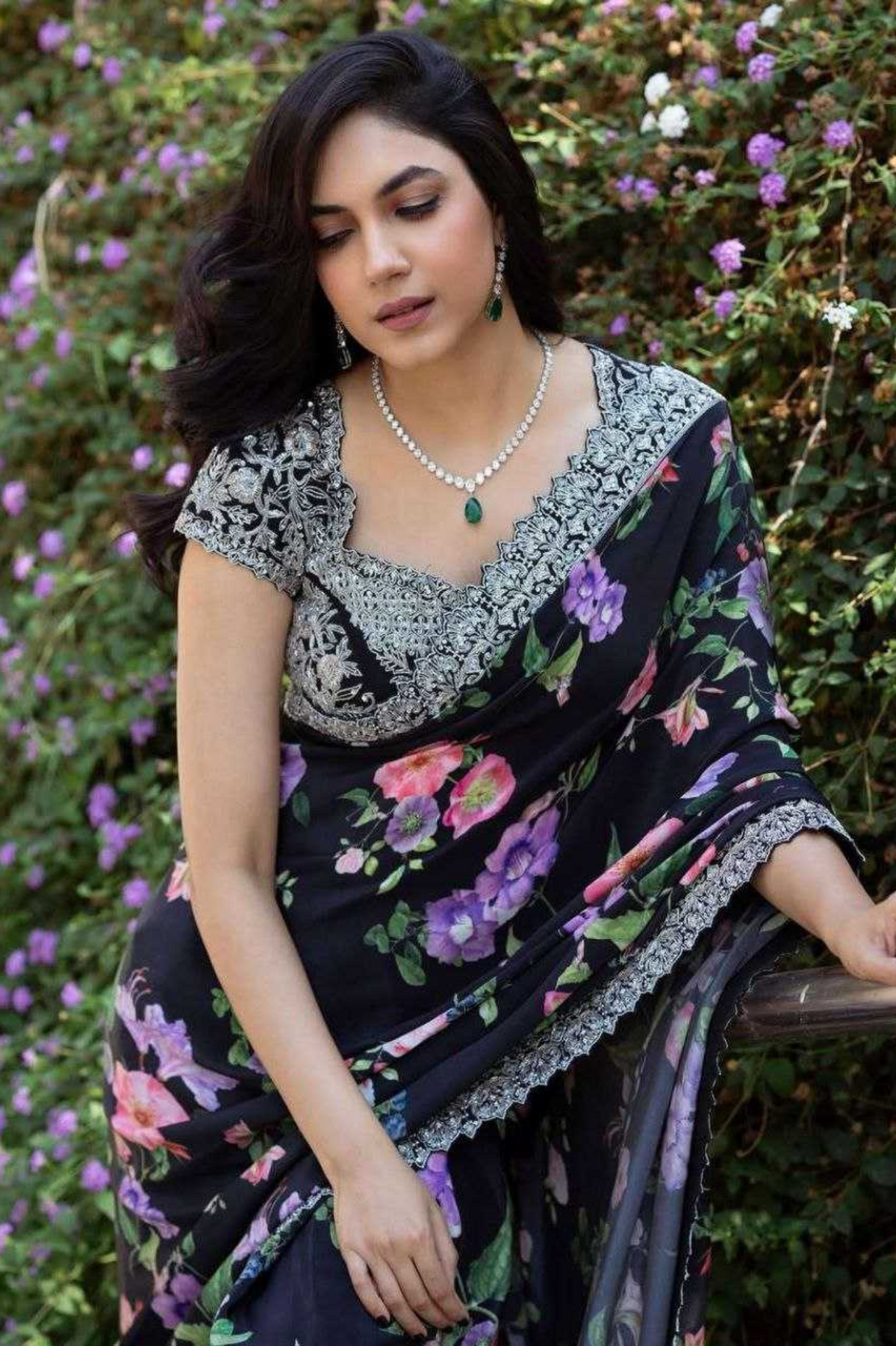 Soft Georgette Floral Saree with Heavy Blouse