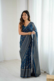 Georgette Silk Saree with Foil Work, Small Lace & Zalar Border