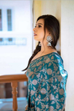 Teal Banarasi Lichi Silk All-Over Zari Floral Woven Saree