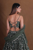 Elegant Olive Green Georgette Embroidered Lehenga Set