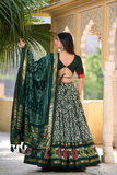 Green White Patola Tussar Silk Foil Work Lehenga Set
