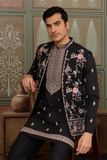 Black Embroidered Kurta with Koti & Bottom
