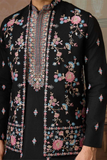 Black Embroidered Kurta with Koti & Bottom