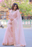 Peach Organza Silk Saree with Elegant Embroidery Zari Work