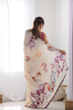 Elegant Floral Print Heavy Chinnon Saree with Mirror Lace Detailing