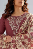 Mehroon Grace – Cotton Silk Kurta Pant Dupatta Set