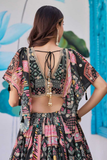 Black Multicolor Patchwork Chinnon Silk Lehenga Choli Set with Choker-Style Chiffon Dupatta