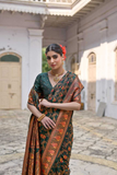 Dark Green Extra Soft Pashmina Silk Saree with Kashmiri Jal Weaving & Zari-Meena Work