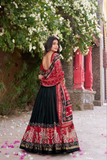 Black Rose Tussar Silk Lehenga Choli with Kashmiri & Foil Print