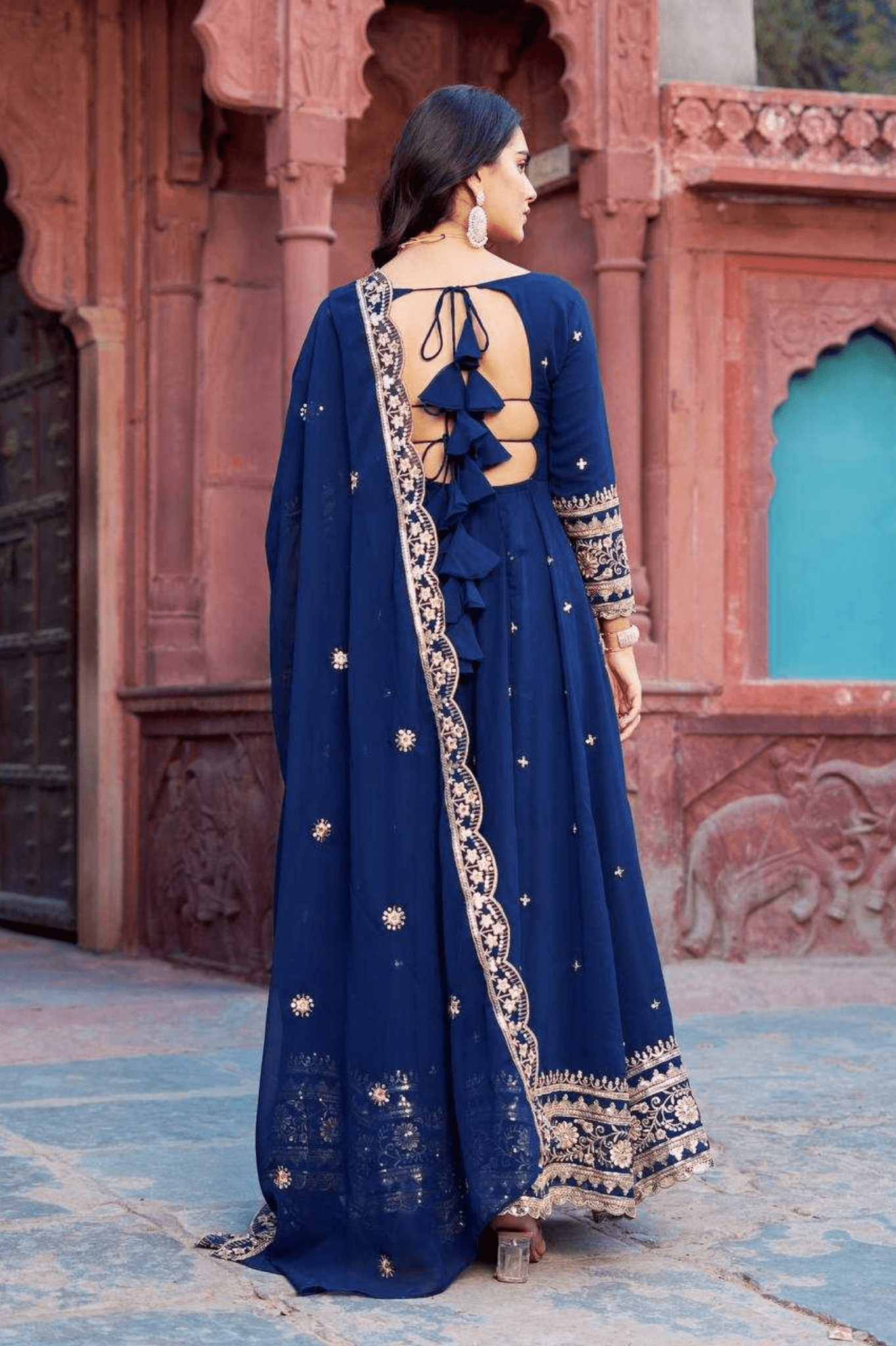 Regal Charm Faux Georgette Embroidered Gown Set with Dupatta - kavyo.in