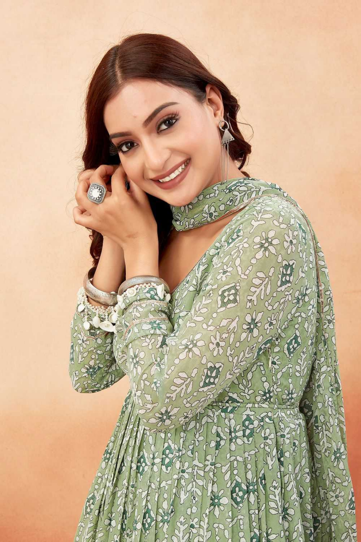 Pink Georgette Anarkali Palazzo Suit with Gota Lace Detailing