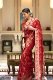 Red Kanjivaram Banarasi Silk Saree with Rich Zari Weaving & Jacquard Blouse