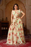 Floral Dream Soft Georgette Lehenga Choli Set with Cascade Dupatta