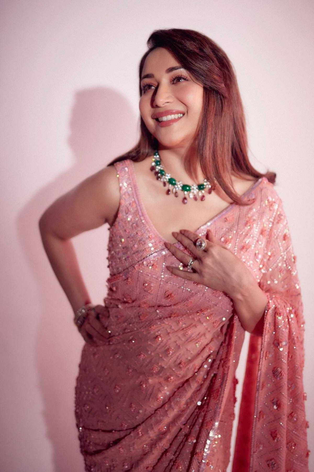 Baby Pink Heavy Georgette Saree with Sequin Embroidery and Fancy Lace Border