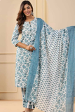 Azure Bloom Printed Cotton Kurta Pant Dupatta Set