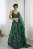 Emerald Green Net Sequins Lehenga with Blouse & Dupatta