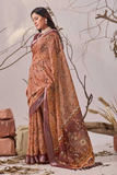 Brown Linen Cotton Saree with Digital Floral Prints
