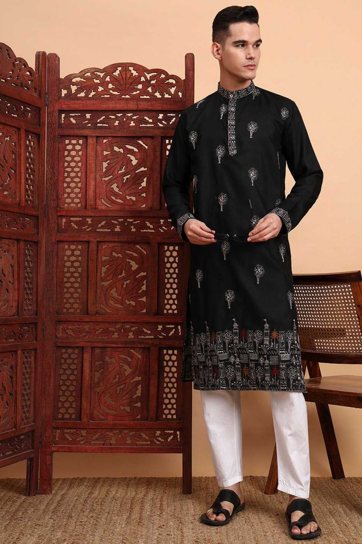 Pure Cotton Embroidered Kurta Set with Pyjama