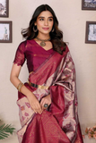 Champagne Bloom Banarasi Soft Silk Floral Zari Woven Saree