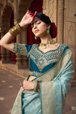 Sky Blue Kira Kaya Pure Satin Fancy Saree