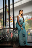 Blue Blossom Linen Saree