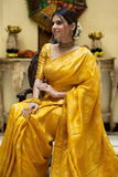 Yellow Kanjivaram Banarasi Silk Saree with Rich Zari Weaving & Jacquard Blouse