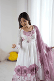 Lavender Purple Organza Silk Handwork Anarkali Gown Set - kavyo.in